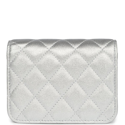 Chanel Crystal CC Walk Of Fame Clutch Wallet Silver Metallic Goatskin Silver Hardware