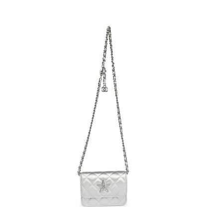 Chanel Crystal CC Walk Of Fame Clutch Wallet Silver Metallic Goatskin Silver Hardware