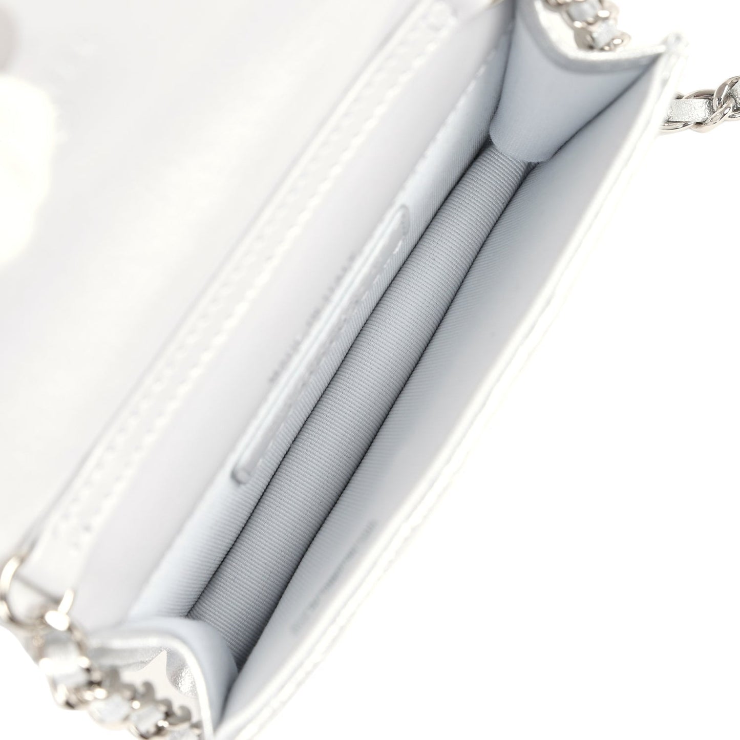 Chanel Crystal CC Walk Of Fame Clutch Wallet Silver Metallic Goatskin Silver Hardware