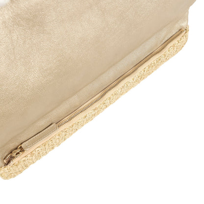Chanel CC Woven Clutch Gold Natural Raffia Antique Gold Hardware