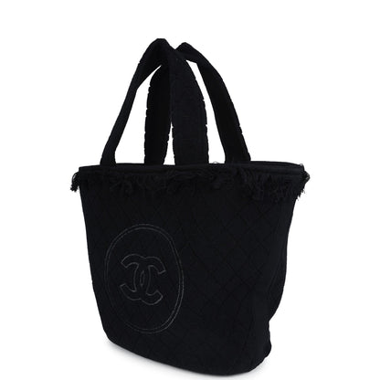 Chanel Coco Beach Tote Black Terry Cloth with Towel