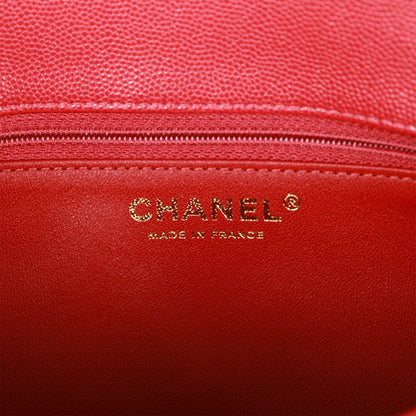 Chanel Flap Clutch Bag Red Caviar Light Gold Hardware