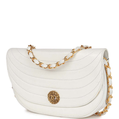 Chanel Vintage Half Moon Shoulder Bag White Lambskin Gold Hardware