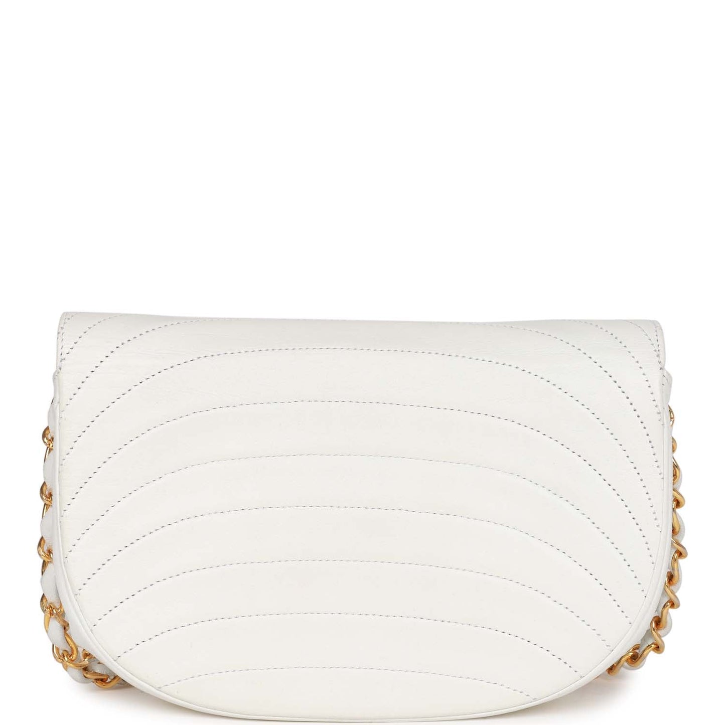Chanel Vintage Half Moon Shoulder Bag White Lambskin Gold Hardware