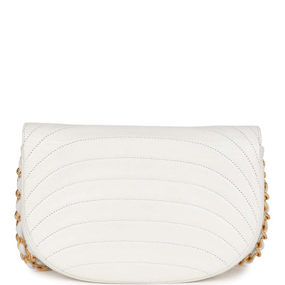 Chanel Vintage Half Moon Shoulder Bag White Lambskin Gold Hardware