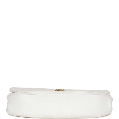 Chanel Vintage Half Moon Shoulder Bag White Lambskin Gold Hardware