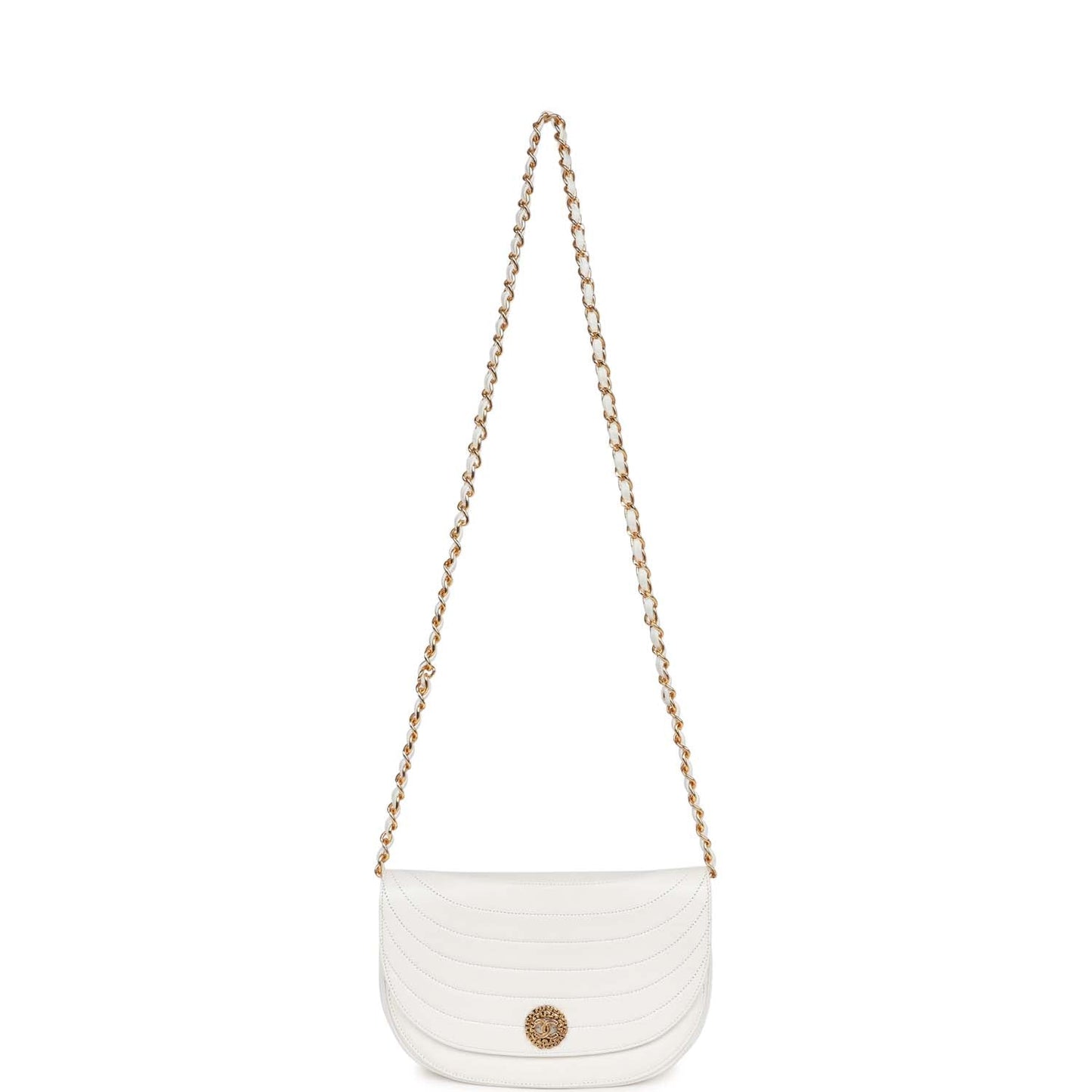 Chanel Vintage Half Moon Shoulder Bag White Lambskin Gold Hardware