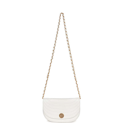 Chanel Vintage Half Moon Shoulder Bag White Lambskin Gold Hardware