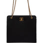 Chanel Vintage Square Shoulder Bag Black Satin Gold Hardware