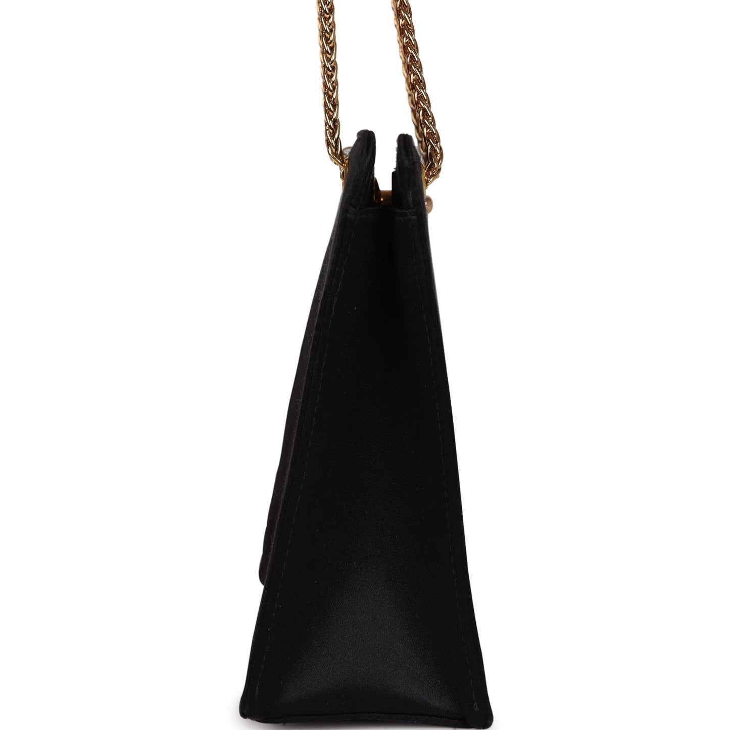 Chanel Vintage Square Shoulder Bag Black Satin Gold Hardware
