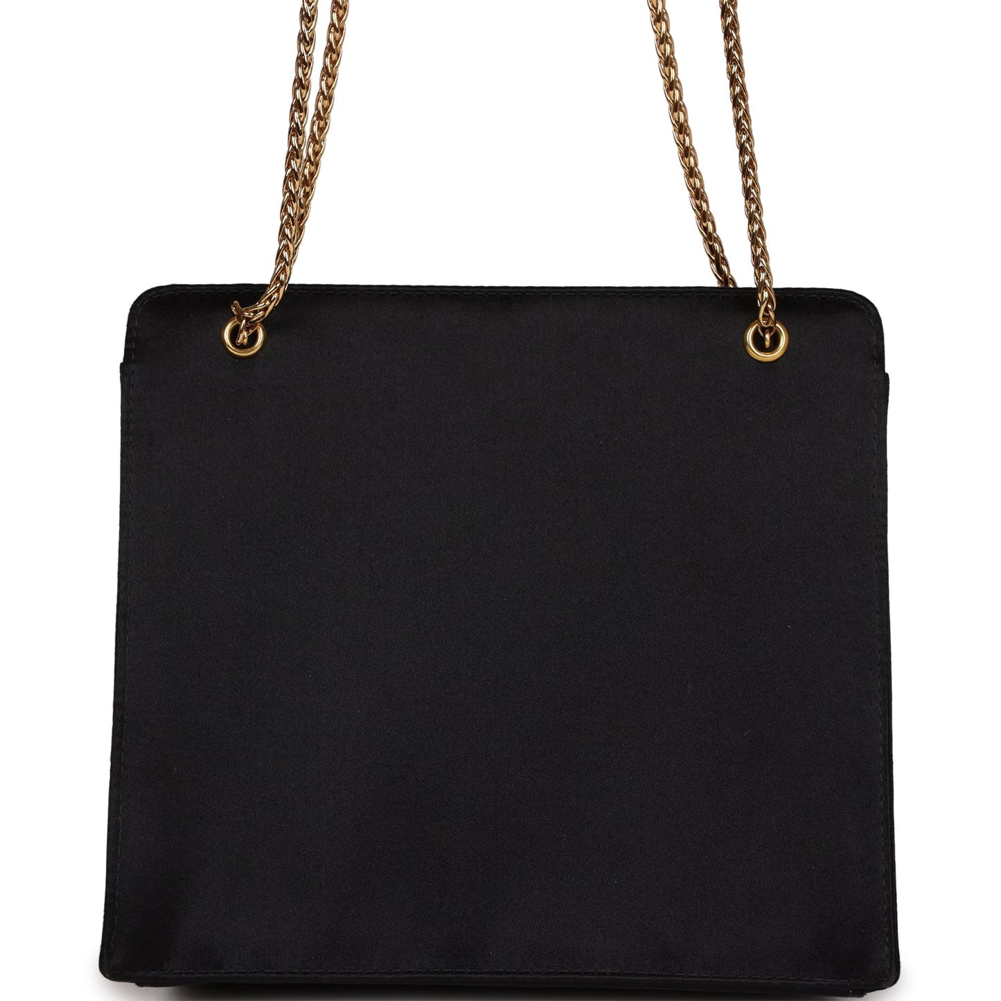 Chanel Vintage Square Shoulder Bag Black Satin Gold Hardware