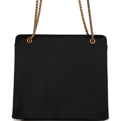 Chanel Vintage Square Shoulder Bag Black Satin Gold Hardware