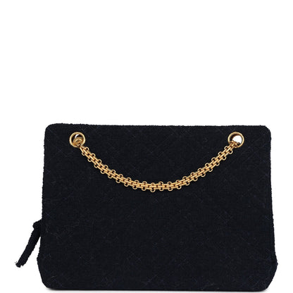 Chanel Vintage Shoulder Bag Navy Tweed Gold Hardware