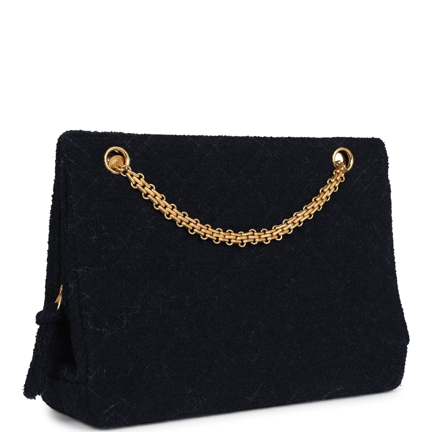 Chanel Vintage Shoulder Bag Navy Tweed Gold Hardware