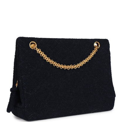 Chanel Vintage Shoulder Bag Navy Tweed Gold Hardware