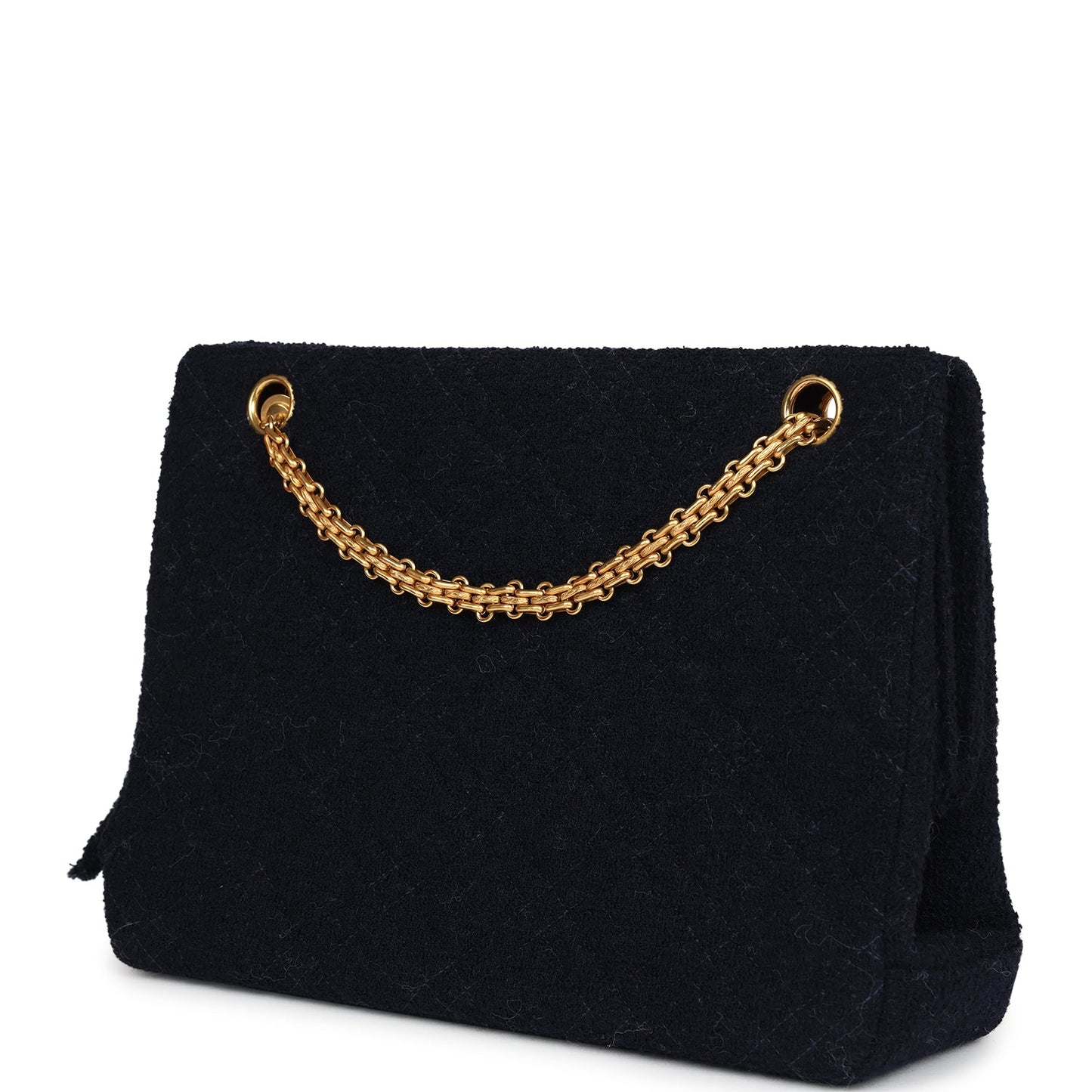 Chanel Vintage Shoulder Bag Navy Tweed Gold Hardware