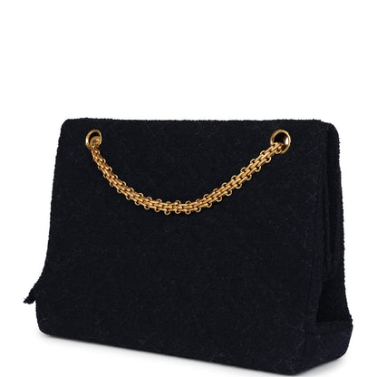 Chanel Vintage Shoulder Bag Navy Tweed Gold Hardware