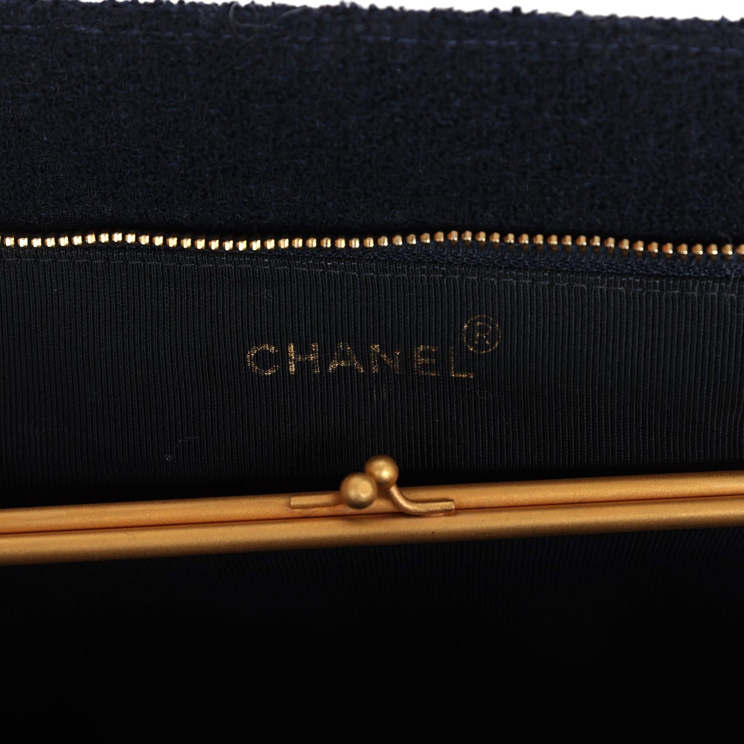 Chanel Vintage Shoulder Bag Navy Tweed Gold Hardware