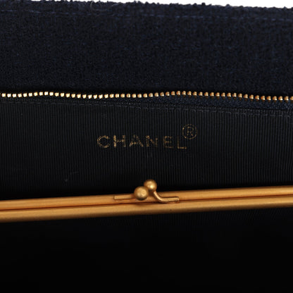 Chanel Vintage Shoulder Bag Navy Tweed Gold Hardware