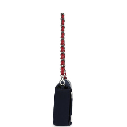 Chanel Vintage N0.5 Chain Shoulder Bag Navy, Silver, Red Canvas Silver Hardware