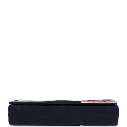 Chanel Vintage N0.5 Chain Shoulder Bag Navy, Silver, Red Canvas Silver Hardware
