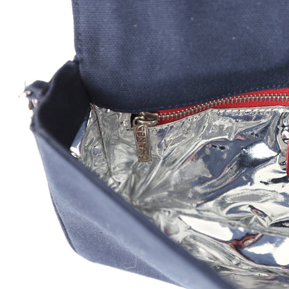 Chanel Vintage N0.5 Chain Shoulder Bag Navy, Silver, Red Canvas Silver Hardware