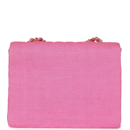 Chanel Vintage Vertical Mademoiselle Shoulder Bag Pink Linen Gold Hardware