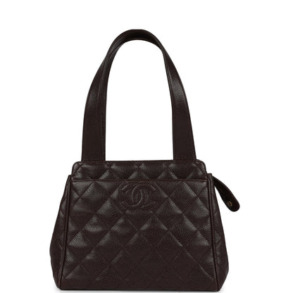 Chanel Vintage Mini Shopper Shoulder Bag Brown Caviar Gold Hardware