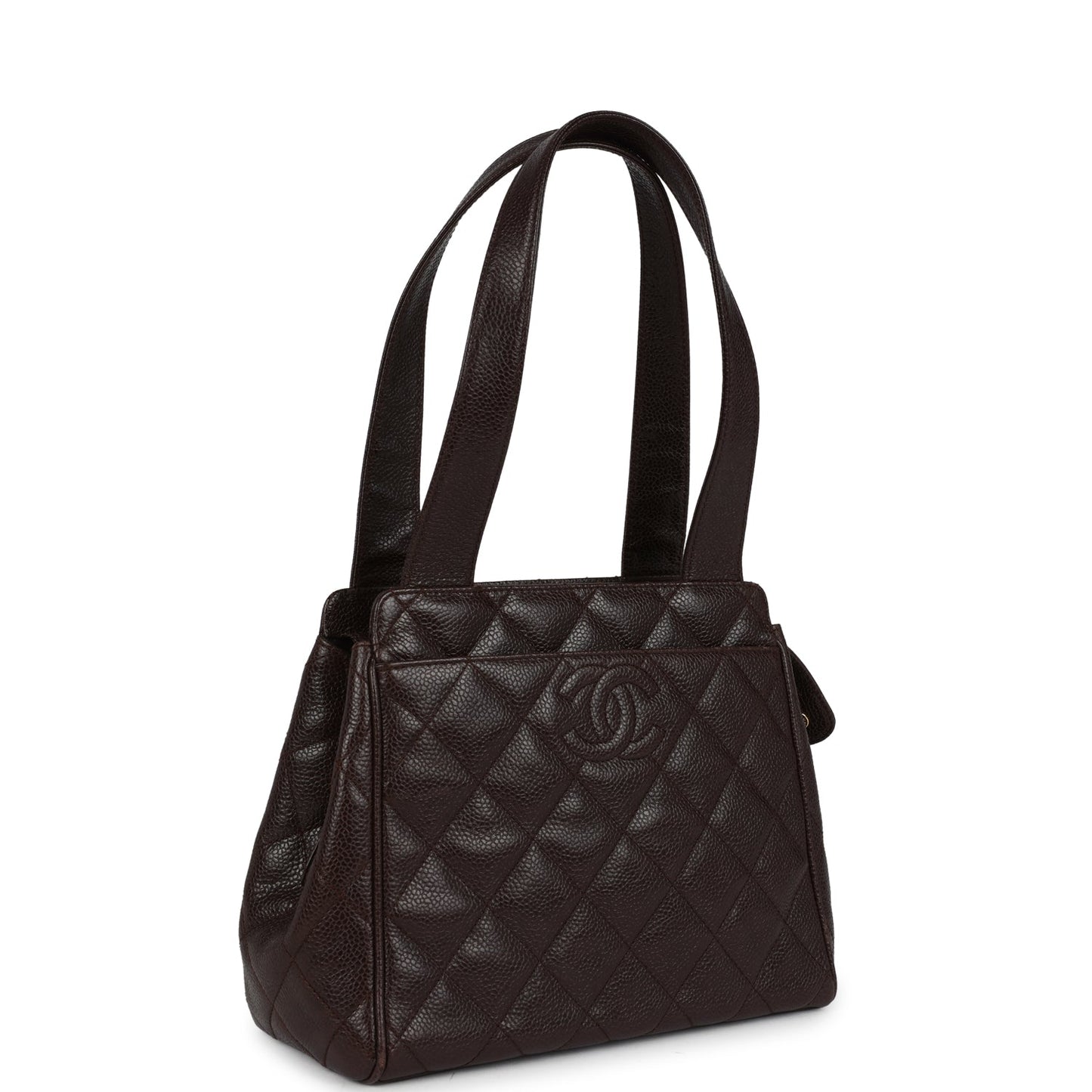 Chanel Vintage Mini Shopper Shoulder Bag Brown Caviar Gold Hardware