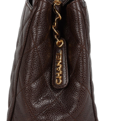 Chanel Vintage Mini Shopper Shoulder Bag Brown Caviar Gold Hardware
