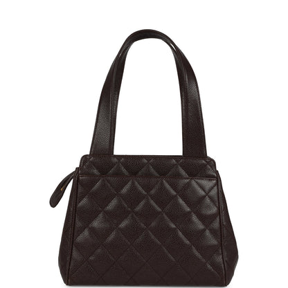 Chanel Vintage Mini Shopper Shoulder Bag Brown Caviar Gold Hardware