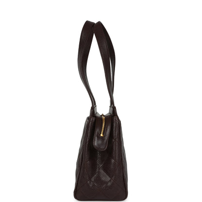 Chanel Vintage Mini Shopper Shoulder Bag Brown Caviar Gold Hardware