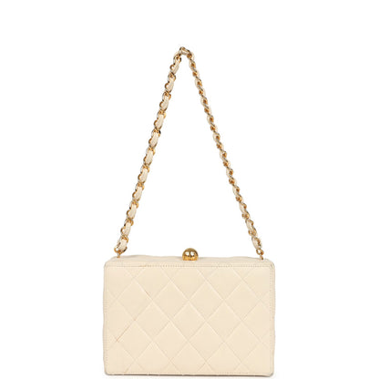 Chanel Vintage Box Clutch Bag Beige Lambskin Gold Hardware
