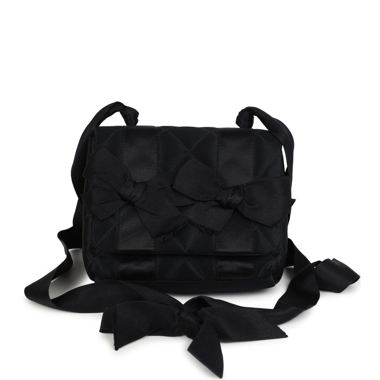 Chanel Vintage Mini Bow Shoulder Bag Black Satin Gold Hardware