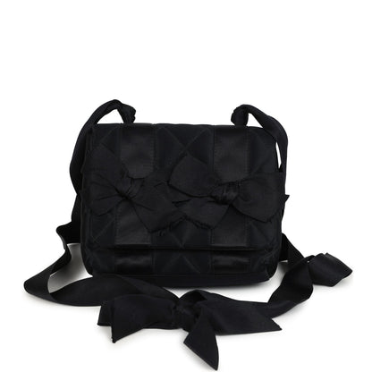 Chanel Vintage Mini Bow Shoulder Bag Black Satin Gold Hardware