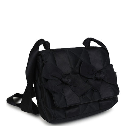 Chanel Vintage Mini Bow Shoulder Bag Black Satin Gold Hardware