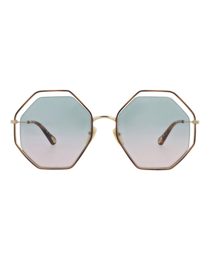Chloé Womens Square/Rectangle Havana Gold Green Fashion Designer Eyewear