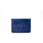 Chanel Navy Velvet Classic Quilted Medium O Case Clutch Purse Bag