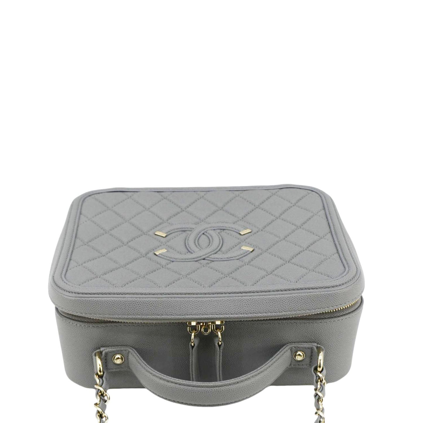 CHANEL Vanity Case Filigree CC  Large Caviar Quilted Shoulder Bag Grey