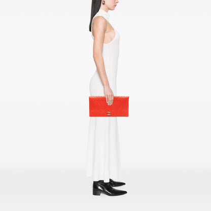 Chanel CC Chevron Lambskin Fold Over Clutch
