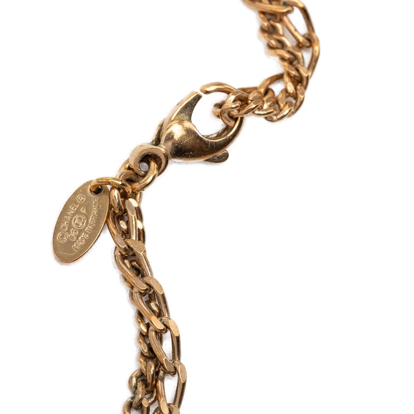 Chanel CC Gold Plated Textured Pendant Double Chain Necklace