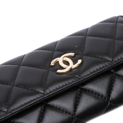 Chanel CC Quilted Shiny Lambskin Ribbon Long Clutch on Chain