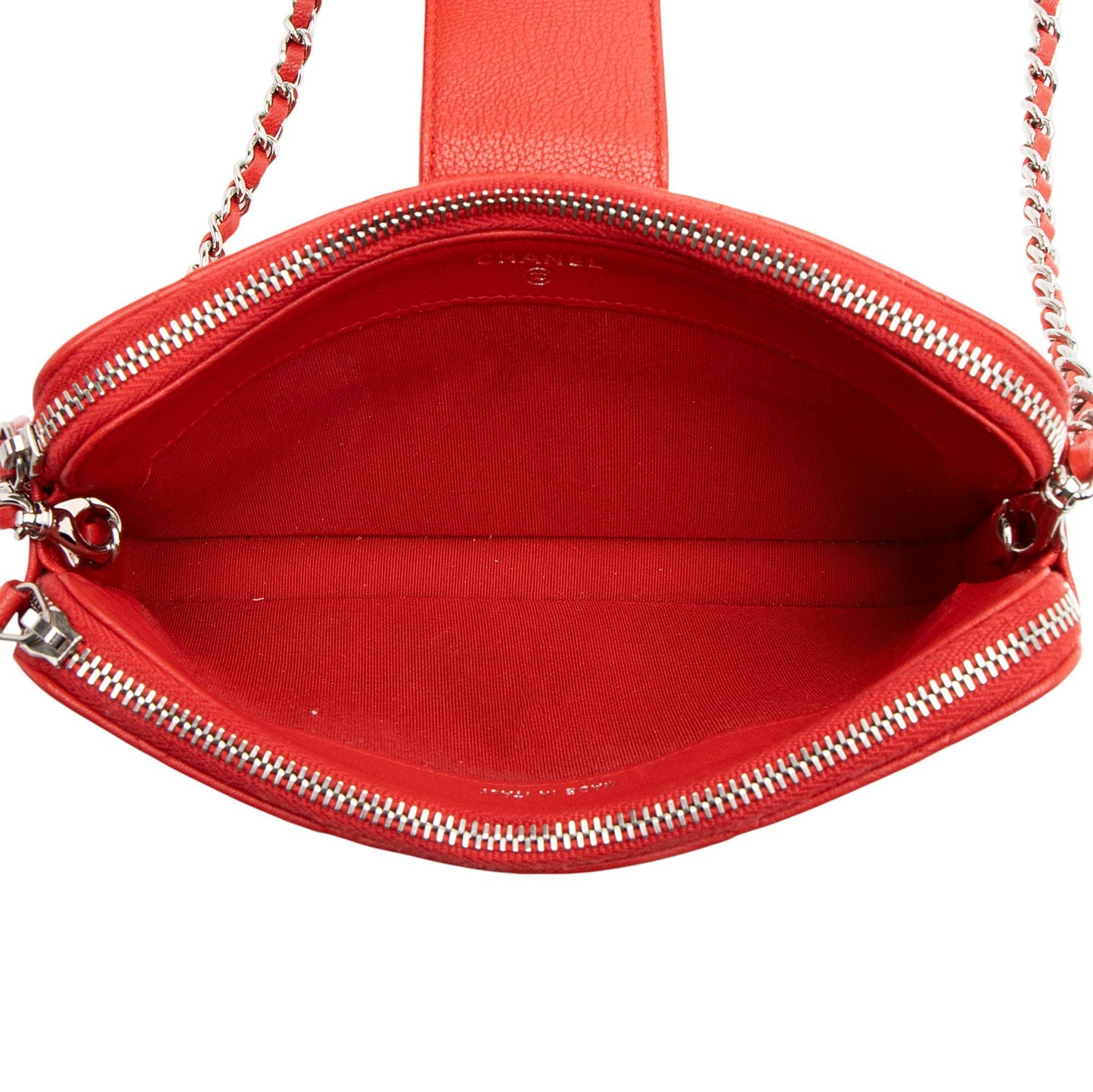 Chanel Calfskin CC Box Double Zip Clutch with Chain