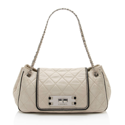 Chanel Lambskin Mademoiselle Lock East West Accordion Shoulder Bag (SHF-L7kNwO)