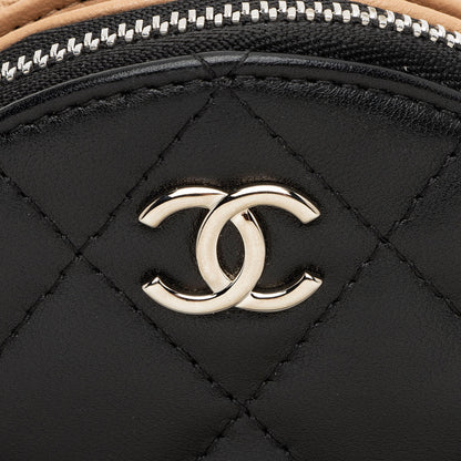 Chanel Lambskin Triple Zip Round Clutch with Chain