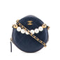 Chanel Quilted Goatskin Chic Pearls Chain Round Clutch With Chain