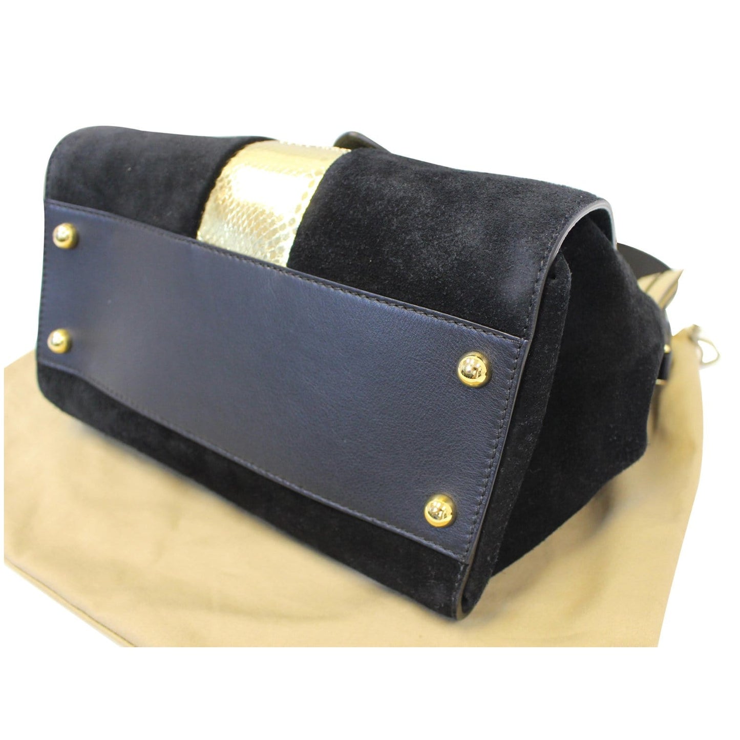 BURBERRY The Medium Buckle Suede and Snakeskin Tote Shoulder Bag Black