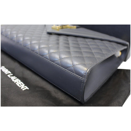 YVES SAINT LAURENT Envelope Large Matelasse Embossed Leather Shoulder Bag Dark Smog