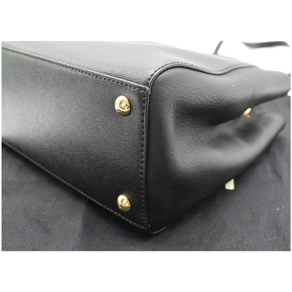 FENDI Petite 2Jours Vitello Leather Elite Tote Shoulder Bag Black