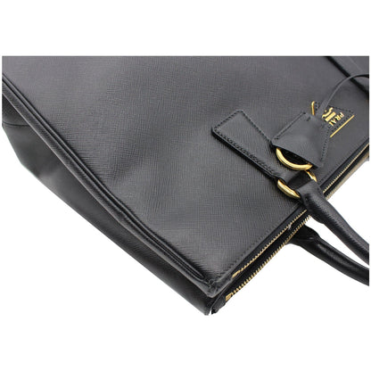 PRADA Saffiano Lux Double-Zip Leather Tote Shoulder Bag Black